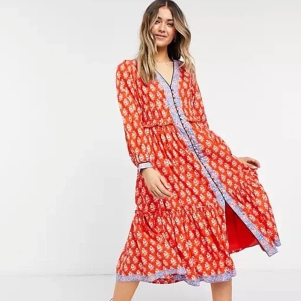 J. Crew Orange Floral Dress with Blue Accents